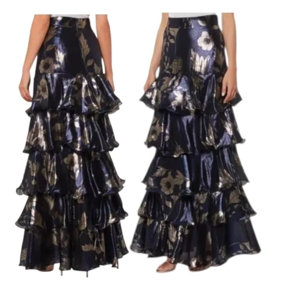 Johanna Ortiz “Midnight & Silver Tangled Garden” Blue Nile Maxi Skirt – Size 8 - Picture 11 of 14